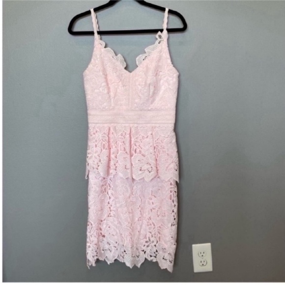 {SOLD} TED BAKER LONDON Nadiie Lace Dress Peplum Pink Sleeveless Women’s Size 1 - Picture 2 of 11